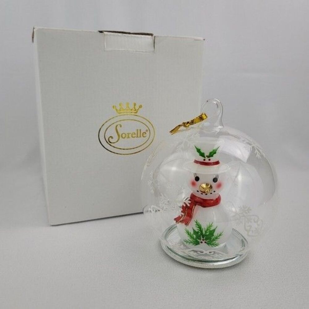 Sorelle Glass Globe Snowman With Scarf Ornament Light Up LED W/ Changing Colors